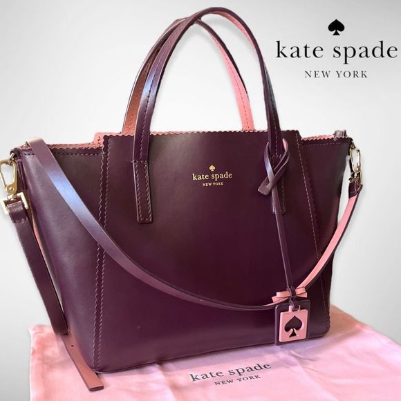 New Kate Spade Turner Road Small Loryn Satchel Crossbody Deep Plum & Pink $348 - Picture 4 of 16